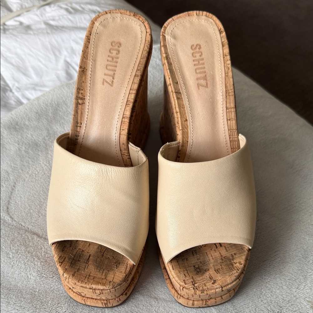 SCHUTZ Cream Wedge Sandals - Picture 2 of 9
